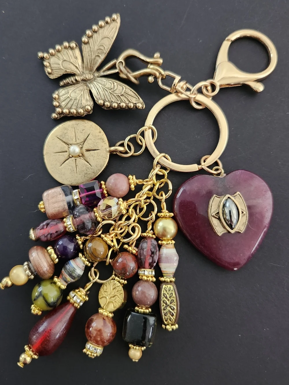 Upcycled Purse Charm or Keychain Dragon Agate Paper Glass Handcrafted